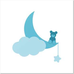 Teddy Bear on the moon - Blue version Posters and Art